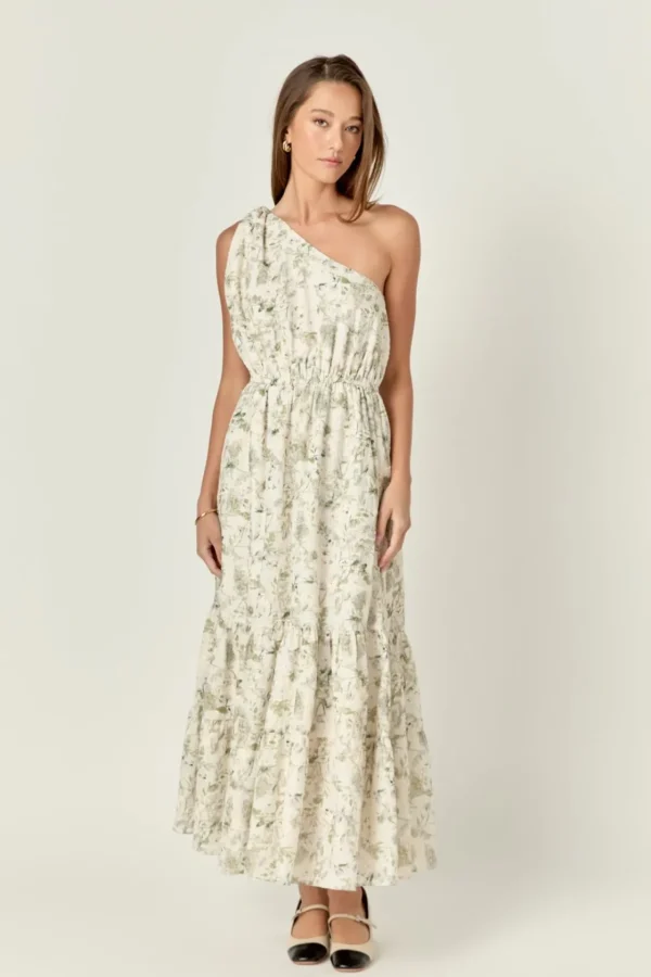 ENGLISH FACTORY Floral Dresses | Tops*- Floral Embroidery One Shoulder Maxi Dress GREENMULTI