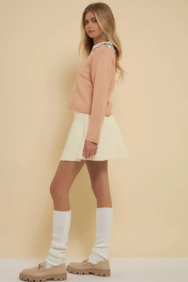 ENGLISH FACTORY Sweaters & Knits*- Floral Handmade Embroidery V-Neck Sweater DUSTYPINK