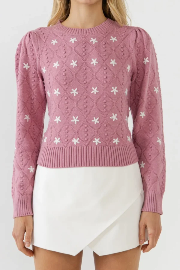 ENGLISH FACTORY Sweaters & Knits*- Floral Handmade Embroidery Long Sleeve Sweater