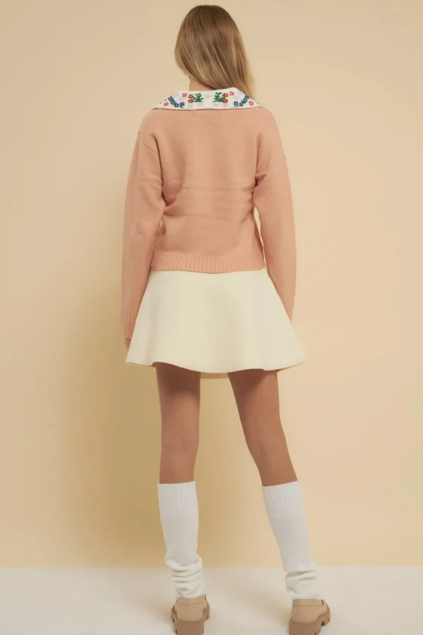 ENGLISH FACTORY Sweaters & Knits*- Floral Handmade Embroidery V-Neck Sweater DUSTYPINK