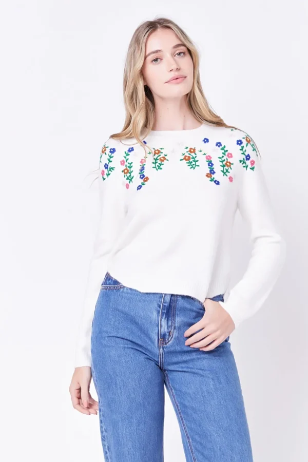 ENGLISH FACTORY Sweaters & Knits*- Floral Handmade Embroidery Sweater CREAM