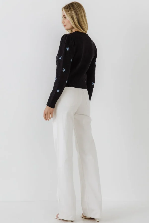 ENGLISH FACTORY Sweaters & Knits*- Floral Handmade Embroidery Long Sleeve Sweater