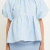 ENGLISH FACTORY Tops*- Floral Jacquard Spg Tie Flounce Blouse BLUE