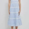 ENGLISH FACTORY Lace Dresses | Floral Dresses*- Floral Lace Gingham Printed Midi Dress BLUE/WHITE