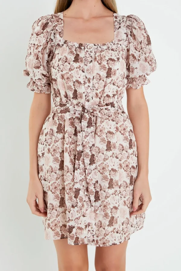 ENGLISH FACTORY Floral Dresses | Tops*- Floral Linen Mini Dress with Tie MULTI