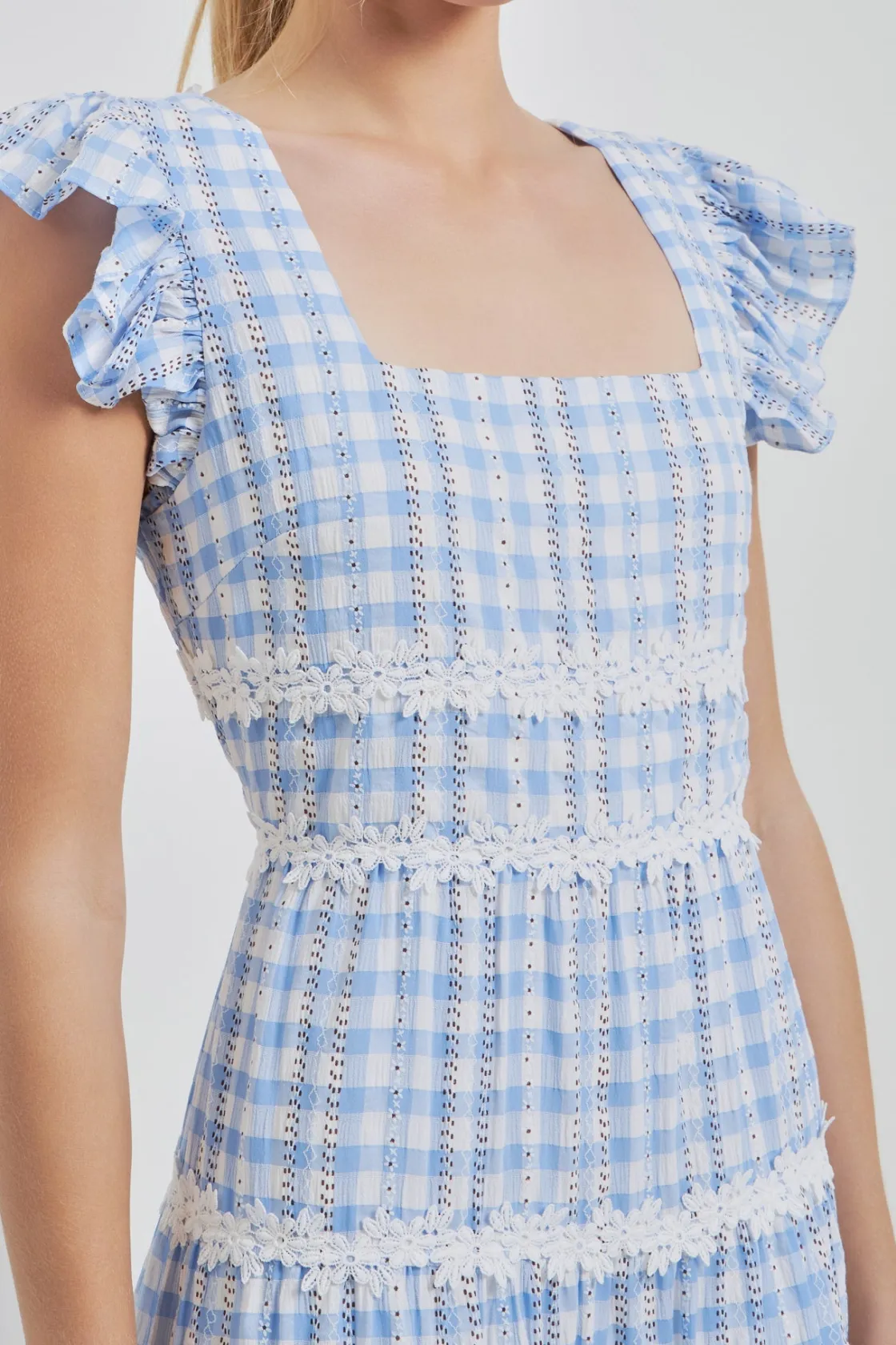english_factory__floral_l_1-1.webp ENGLISH FACTORY Lace Dresses | Floral Dresses*- Floral Lace Gingham Printed Midi Dress BLUE/WHITE