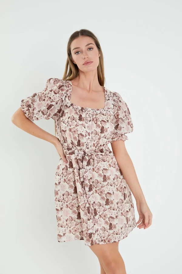ENGLISH FACTORY Floral Dresses | Tops*- Floral Linen Mini Dress with Tie MULTI