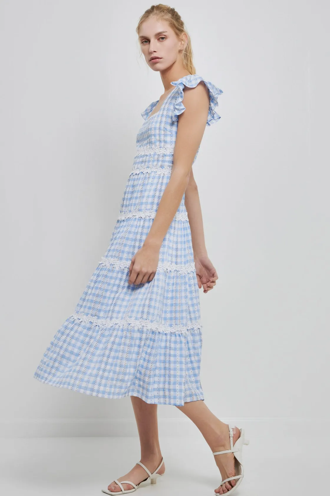 english_factory__floral_l_3-1.webp ENGLISH FACTORY Lace Dresses | Floral Dresses*- Floral Lace Gingham Printed Midi Dress BLUE/WHITE