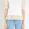 ENGLISH FACTORY Tops*- Floral Mixed Media Top IVORY