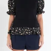 ENGLISH FACTORY Tops*- Floral Mixed Knit Top BLACKMULTI