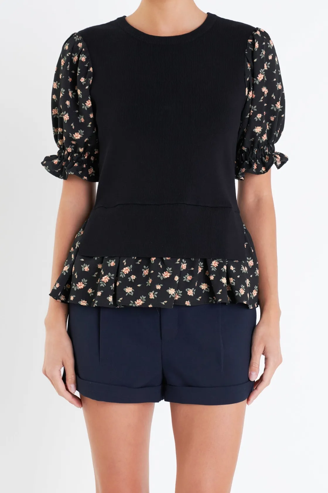 english_factory__floral_m_0-2.webp ENGLISH FACTORY Tops*- Floral Mixed Knit Top BLACKMULTI