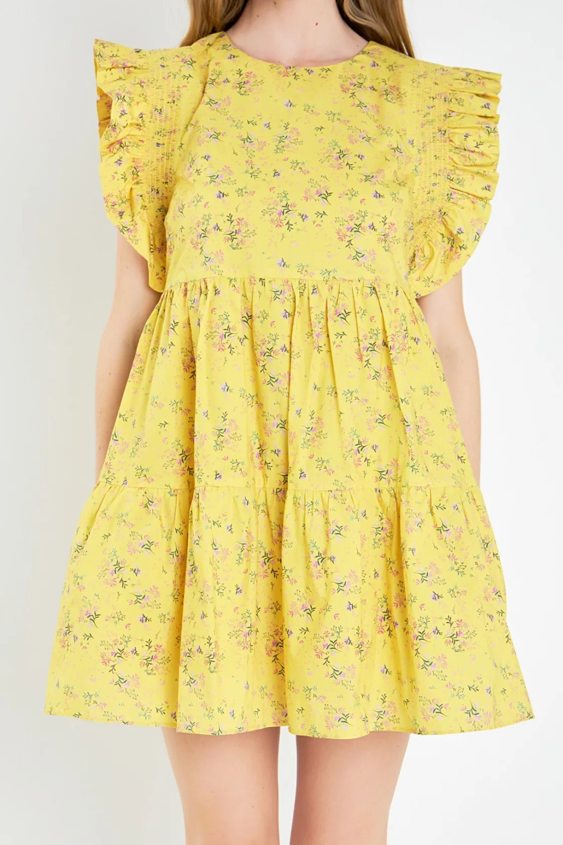 english_factory__floral_m_0.webp ENGLISH FACTORY Tops*- Floral Mini Dress with Smocking detail YELLOW