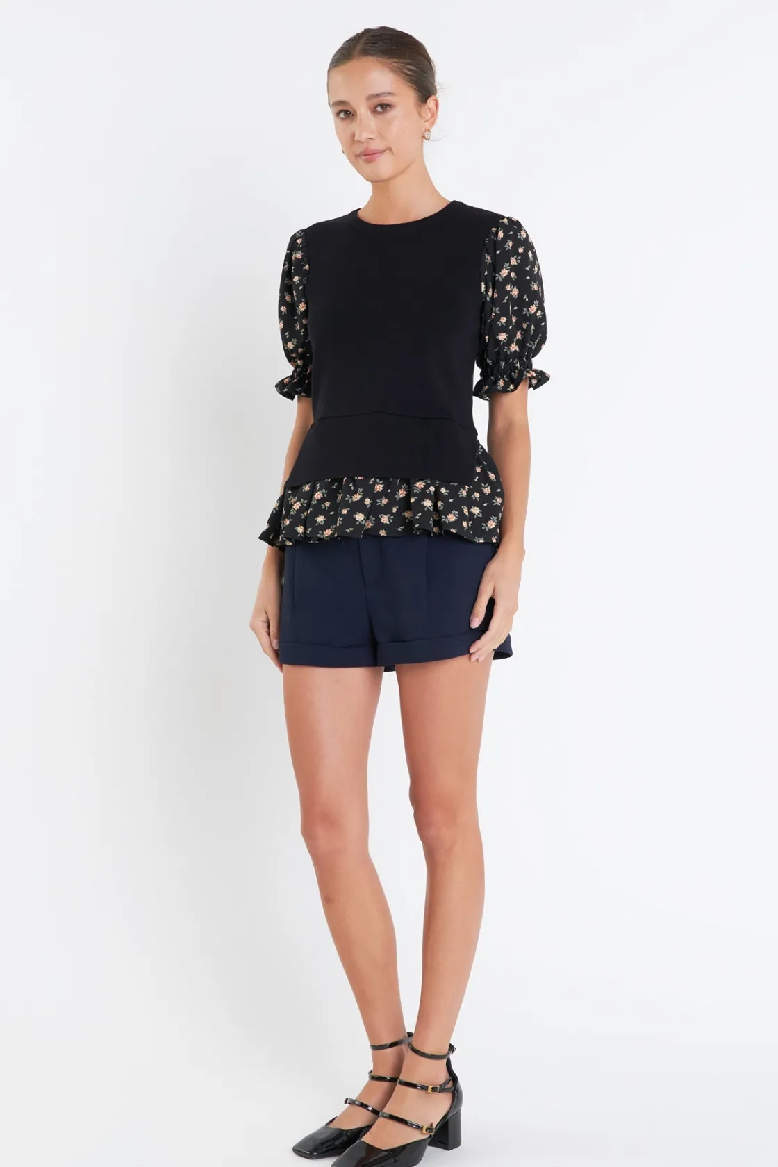 english_factory__floral_m_1-2.webp ENGLISH FACTORY Tops*- Floral Mixed Knit Top BLACKMULTI