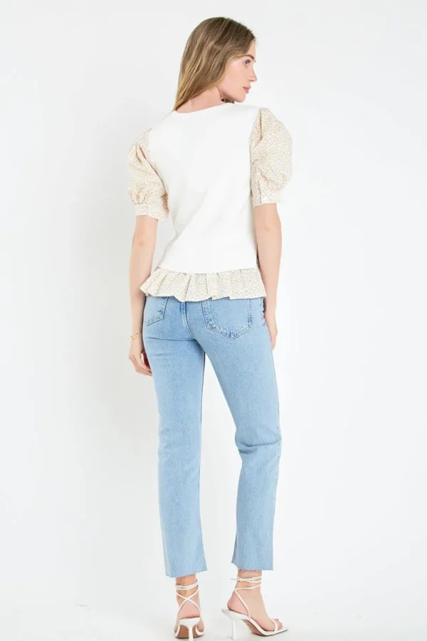 ENGLISH FACTORY Tops*- Floral Mixed Media Top IVORY