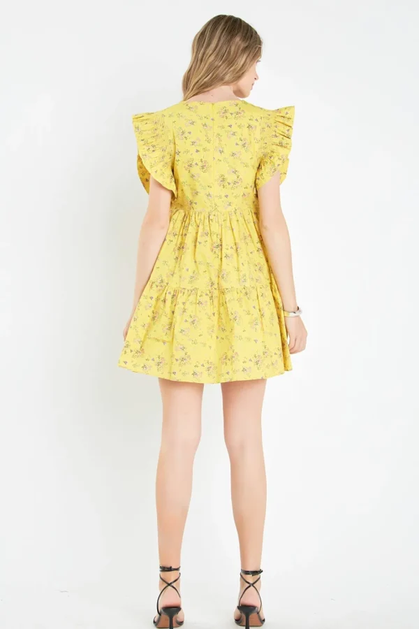 ENGLISH FACTORY Tops*- Floral Mini Dress with Smocking detail YELLOW