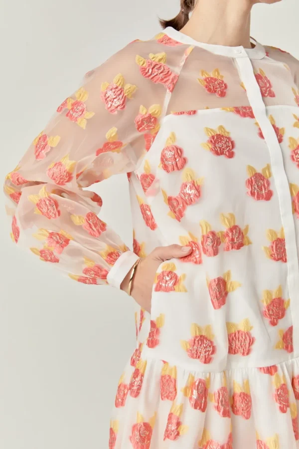 ENGLISH FACTORY Tops*- Floral Organza Buttoned Mini Dress