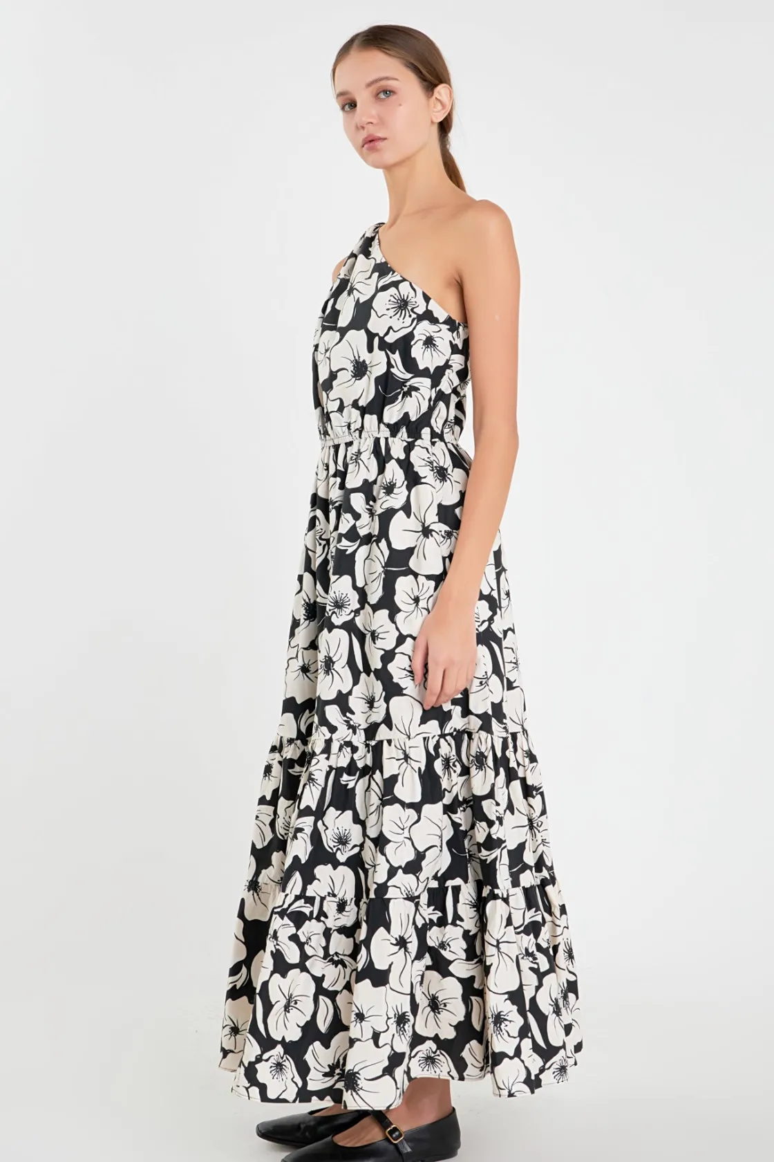 english_factory__floral_o_1-1.webp ENGLISH FACTORY Floral Dresses*- Floral One Shoulder Long Dress BLACK