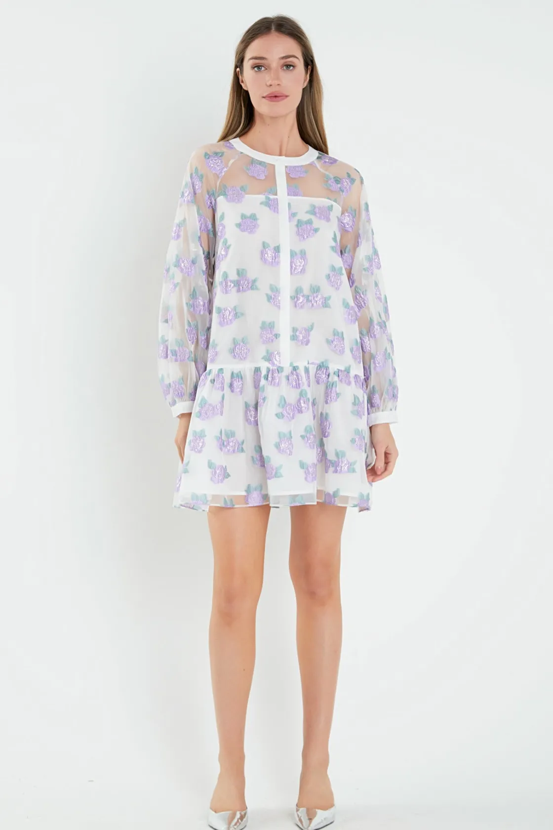 english_factory__floral_o_4.webp ENGLISH FACTORY Tops*- Floral Organza Buttoned Mini Dress