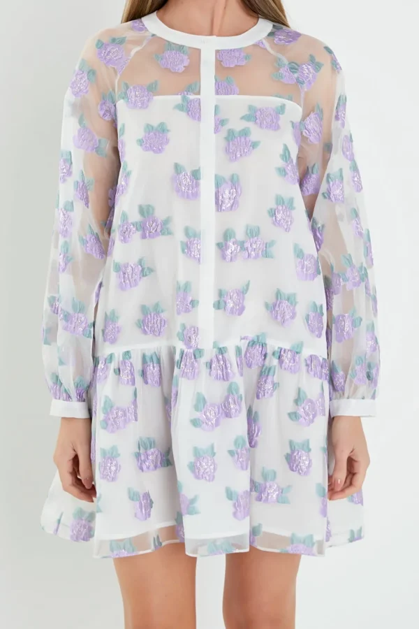 ENGLISH FACTORY Tops*- Floral Organza Buttoned Mini Dress