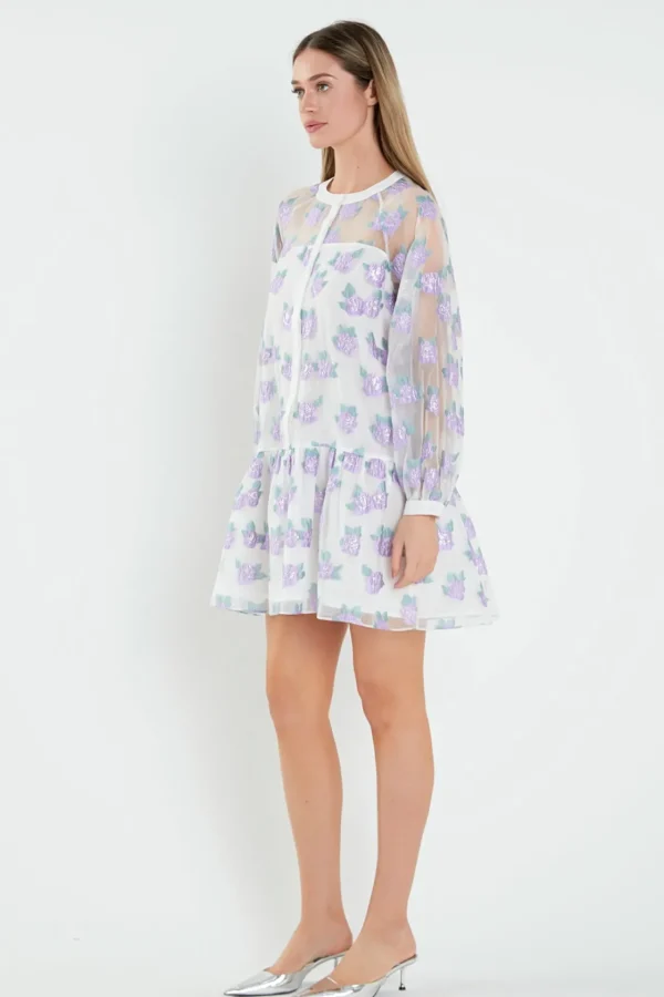 ENGLISH FACTORY Tops*- Floral Organza Buttoned Mini Dress