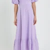 ENGLISH FACTORY Tops*- Floral Print Back Bow Tie Maxi Dress LILAC