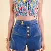 ENGLISH FACTORY Matching Sets | Tops*- Floral Print Ruffled Cropped Top BLUEMULTI