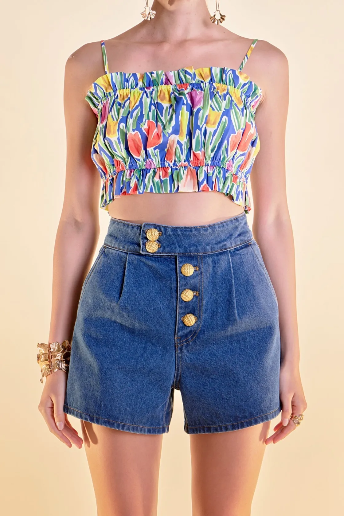 english_factory__floral_p_0-18.webp ENGLISH FACTORY Matching Sets | Tops*- Floral Print Ruffled Cropped Top BLUEMULTI