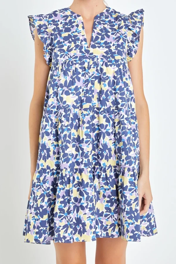 ENGLISH FACTORY Floral Dresses*- Floral Prints Babydoll Mini Dress BLUEMULTI