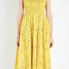 ENGLISH FACTORY Tops*- Floral Print Smocked Dress in YELLOW