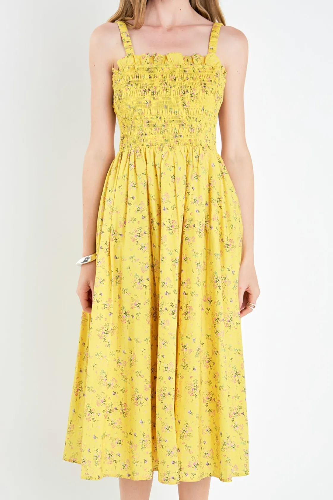 english_factory__floral_p_0-2.webp ENGLISH FACTORY Tops*- Floral Print Smocked Dress in YELLOW