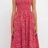 ENGLISH FACTORY Floral Dresses | Tops*- Floral Print Smocked Dress in RED