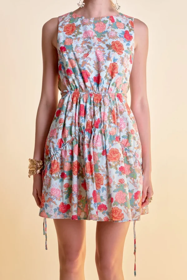 ENGLISH FACTORY Floral Dresses*- Floral Print Cut Out Mini Dress MULTI