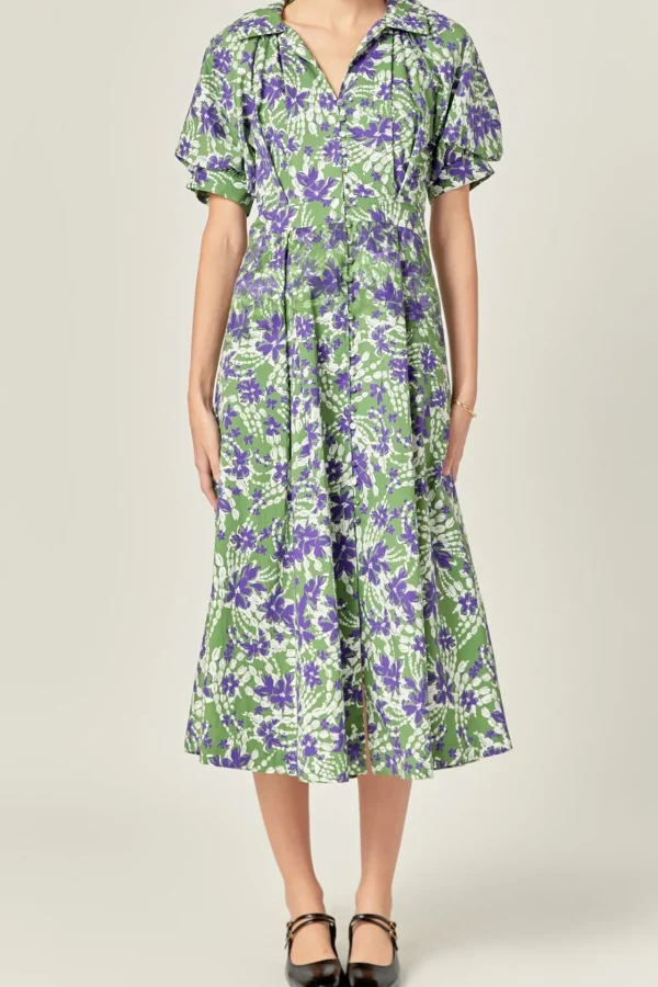 ENGLISH FACTORY Floral Dresses | Tops*- Floral Printed Midi Dress OLIVEMULTI