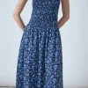 ENGLISH FACTORY Floral Dresses | Tops*- Floral Print Smocked Midi Dress NAVYMULTI