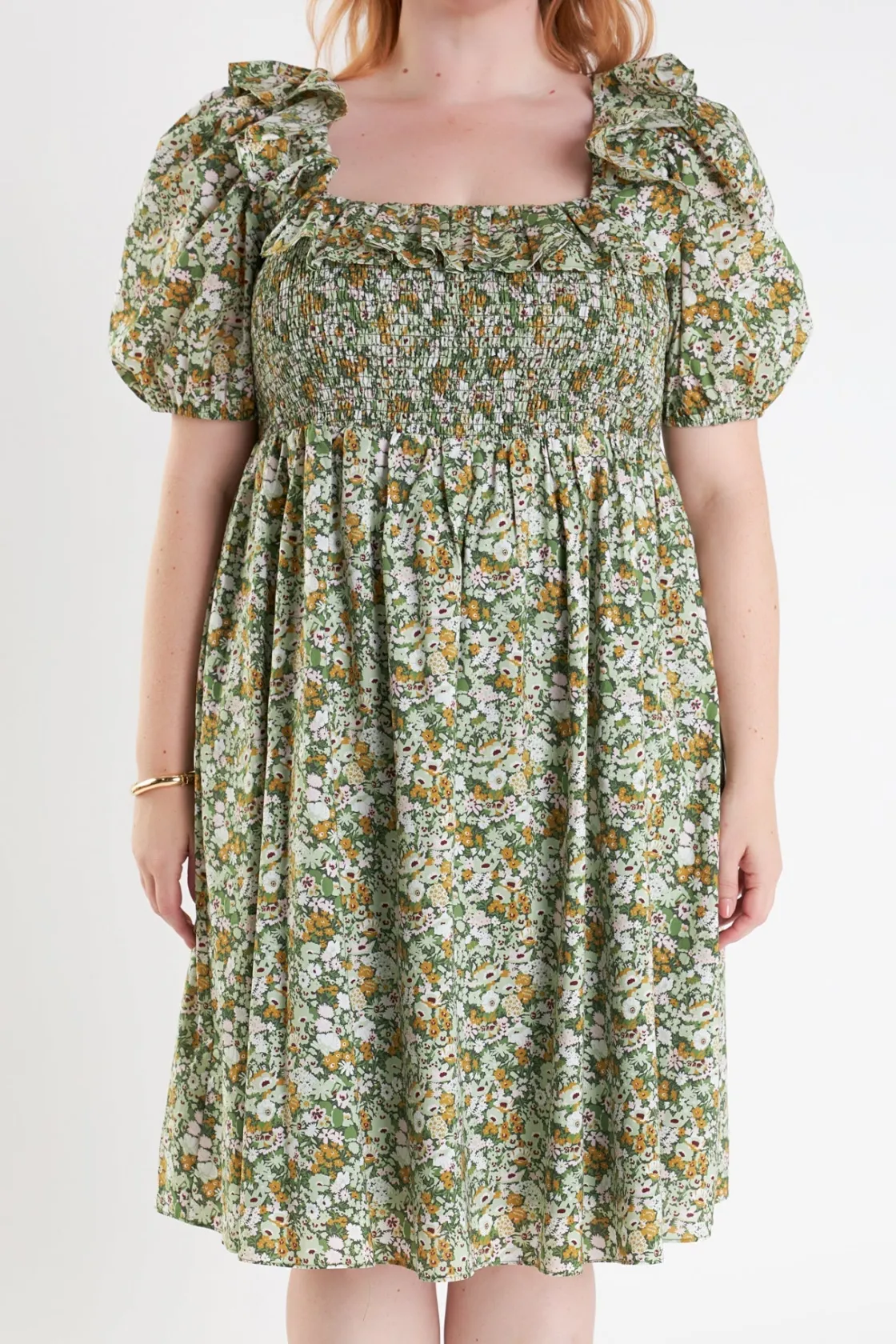 english_factory__floral_p_0-28.webp ENGLISH FACTORY Puff Sleeve | Tops*- Floral Print Smocked Puff Sleeve Dress GREENMULTI