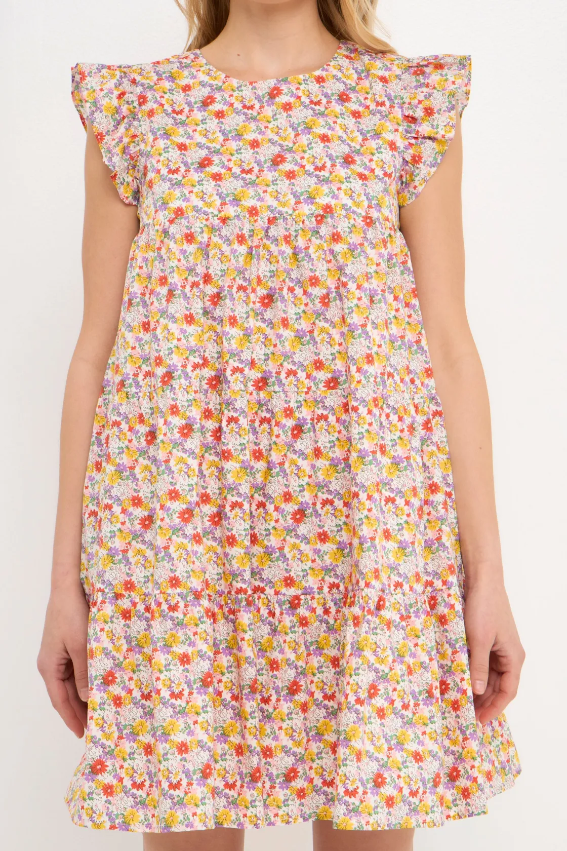 english_factory__floral_p_0-3.webp ENGLISH FACTORY Tops*- Floral Printed Babydoll Mini Dress WHITE/MULTI