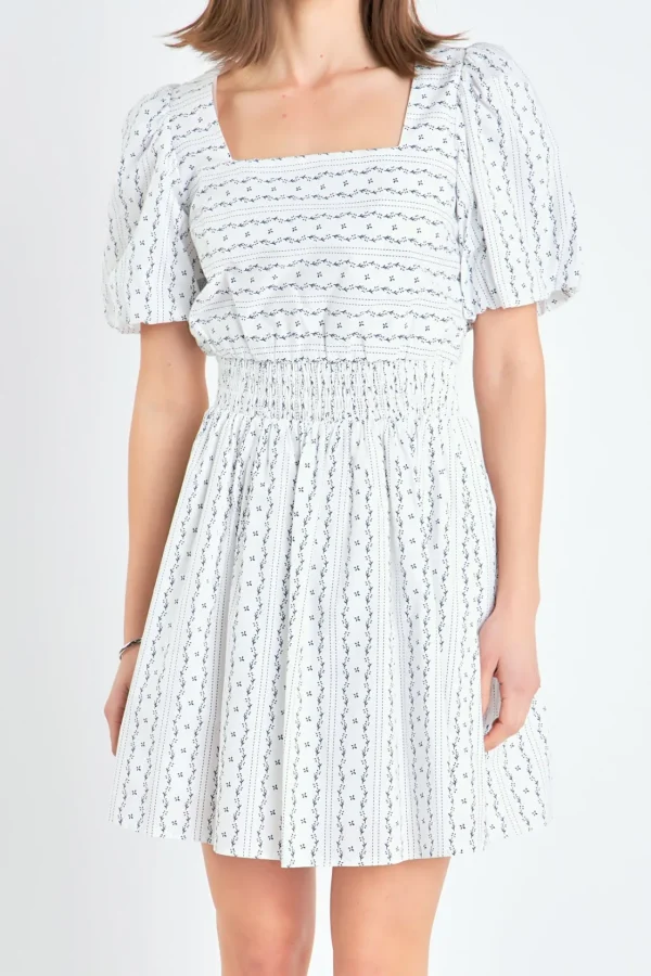 ENGLISH FACTORY White Dresses | Tops*- Floral Print Cotton Mini Dress WHITE/NAVY