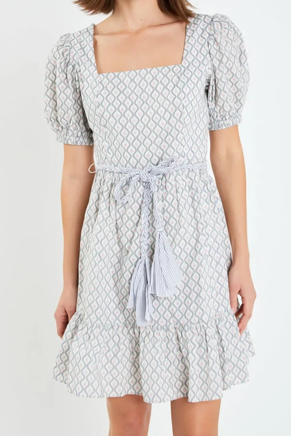ENGLISH FACTORY Tops*- Floral Print Dress with Combo Braided Belt MULTI