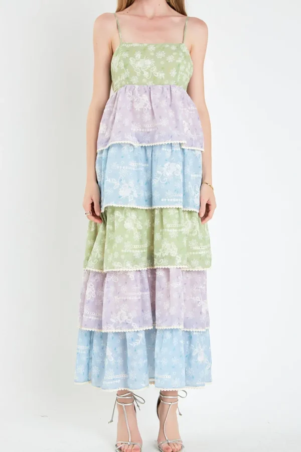 ENGLISH FACTORY Tops*- Floral Print Maxi Tiered Dress MULTI