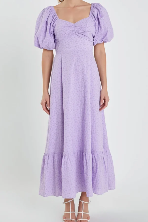 ENGLISH FACTORY Tops*- Floral Print Back Bow Tie Maxi Dress LILAC