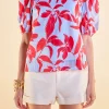 ENGLISH FACTORY Tops*- Floral Print Puff Short Sleeve Top BLUEMULTI