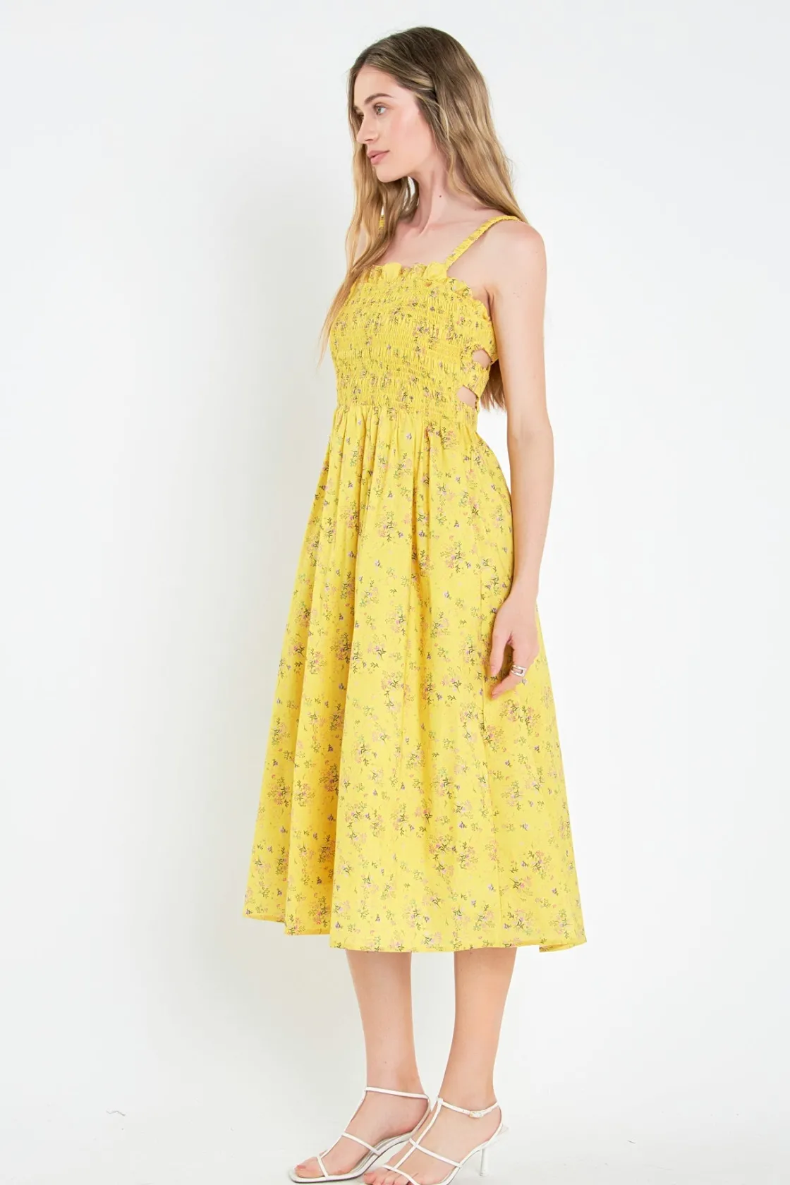 english_factory__floral_p_1-2.webp ENGLISH FACTORY Tops*- Floral Print Smocked Dress in YELLOW
