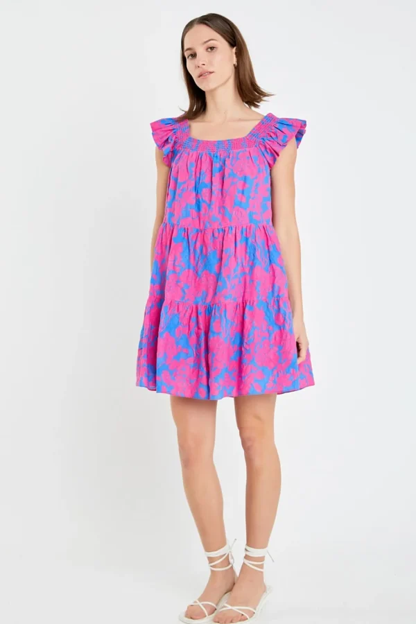 ENGLISH FACTORY Floral Dresses | Tops*- Floral Print Sleeveless Mini Dress BLUE/FUCHSIA