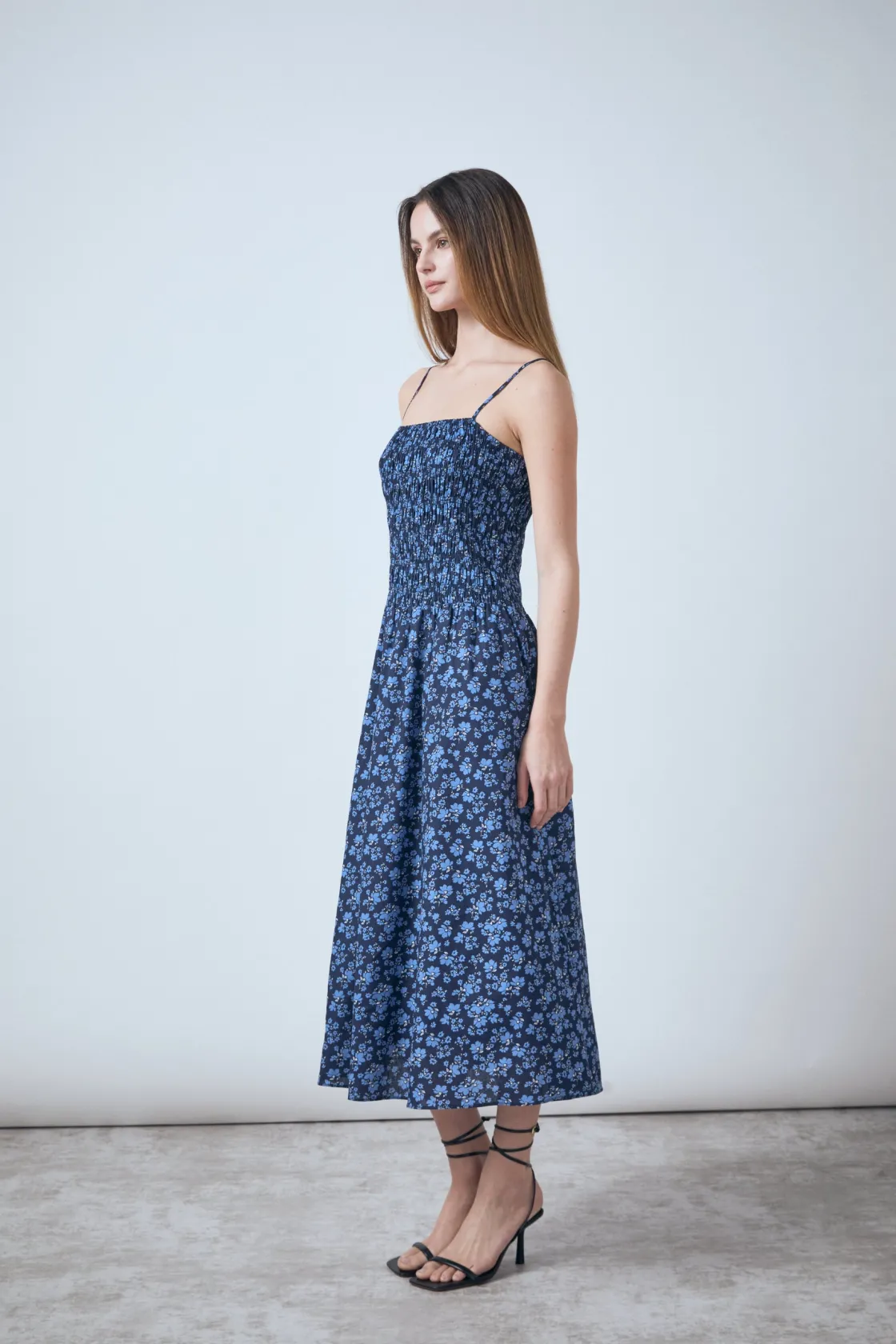 english_factory__floral_p_1-27.webp ENGLISH FACTORY Floral Dresses | Tops*- Floral Print Smocked Midi Dress NAVYMULTI