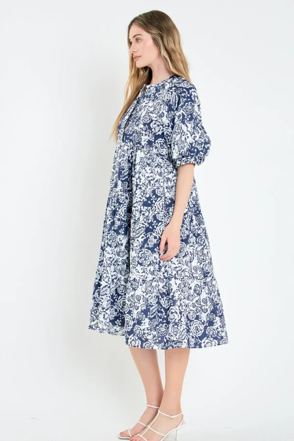 ENGLISH FACTORY Puff Sleeve | Floral Dresses*- Floral Print Midi Dress MULTI