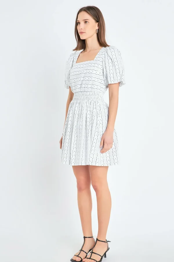 ENGLISH FACTORY White Dresses | Tops*- Floral Print Cotton Mini Dress WHITE/NAVY