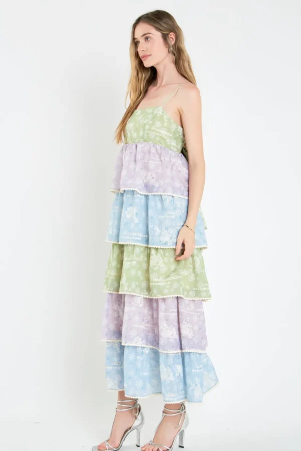 ENGLISH FACTORY Tops*- Floral Print Maxi Tiered Dress MULTI