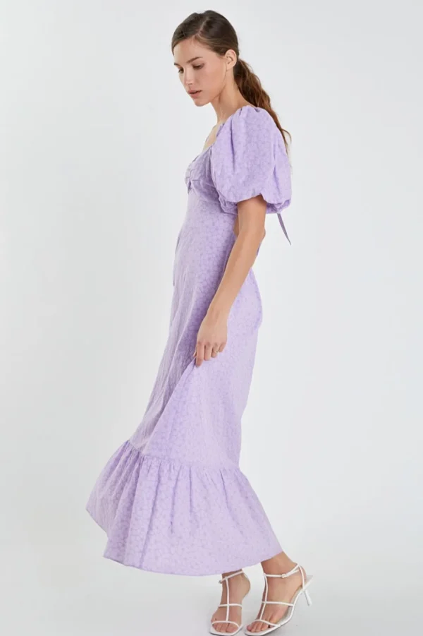 ENGLISH FACTORY Tops*- Floral Print Back Bow Tie Maxi Dress LILAC