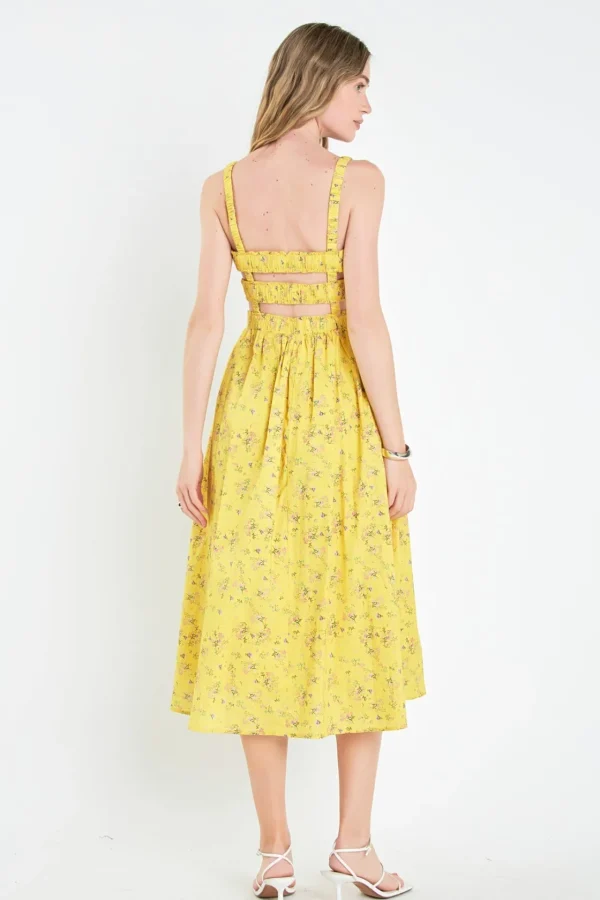 ENGLISH FACTORY Tops*- Floral Print Smocked Dress in YELLOW
