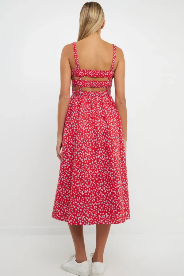ENGLISH FACTORY Floral Dresses | Tops*- Floral Print Smocked Dress in RED